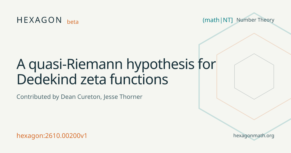 A quasi-Riemann hypothesis for Dedekind zeta functions · Hexagon