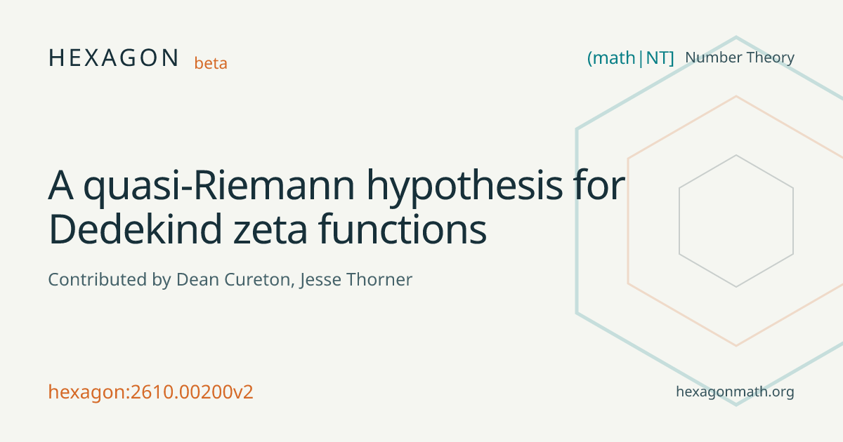 A quasi-Riemann hypothesis for Dedekind zeta functions · Hexagon
