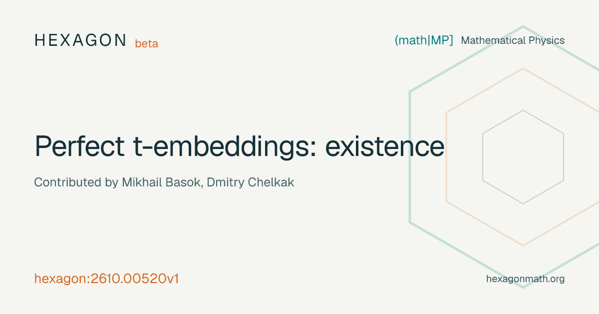 Perfect t-embeddings: existence · Hexagon