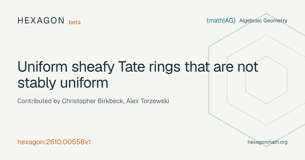 Uniform sheafy Tate rings that are not stably uniform · Hexagon